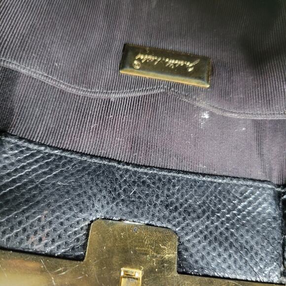 Vintage Judith Lieber Hinged Snakeskin Clutch Black Strap Art Deco Evening Bag - Picture 13 of 16
